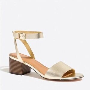 J. Crew Evie Metallic Gold Block Heel Sandals 9